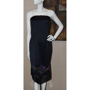 Cache Embroidered Floral Strapless Cocktail Party Evening Sheath Dress Size 14